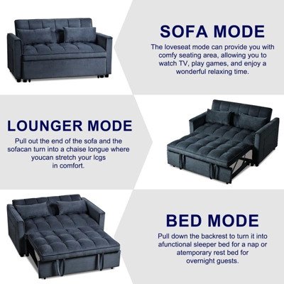 NicBex Modern 3-in-1 Pull Out Sofa Bed With Adjustable Backrest & Pockets,Convertible Sleeper Sofa Couch For Living Room,Apartment 5 NicBex Modern 3-in-1 Pull Out Sofa Bed With Adjustable Backrest & Pockets,Convertible Sleeper Sofa Couch For Living Room,Apartment - Image 3