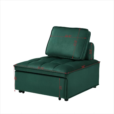 NicBex Convertible Sofa Bed Single Couch With Pull Out Bed & Detachable Backs,Upholstered Velvet Sleeper Sofa For Living Room,Bedroom,Green 6 NicBex Convertible Sofa Bed Single Couch With Pull Out Bed & Detachable Backs,Upholstered Velvet Sleeper Sofa For Living Room,Bedroom,Green - Image 4