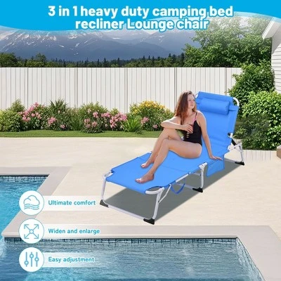 NicBex 3-in-1 Heavy Duty Folding Chaise Lounge, Lay Flat Tanning Chair With Face Hole, 5-Position Adjustable, Portable For Beach, Pool, Blue 5 NicBex 3-in-1 Heavy Duty Folding Chaise Lounge, Lay Flat Tanning Chair With Face Hole, 5-Position Adjustable, Portable For Beach, Pool, Blue - Image 3