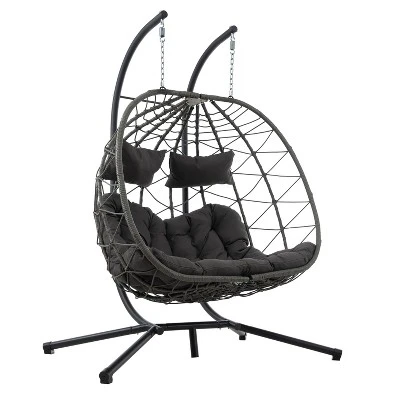 NicBex 2-Seat Indoor Outdoor Wicker Hanging Egg Chair With Cushion And Stand For Patio Bedroom Porch Garden 7 NicBex 2-Seat Indoor Outdoor Wicker Hanging Egg Chair With Cushion And Stand For Patio Bedroom Porch Garden - Image 5