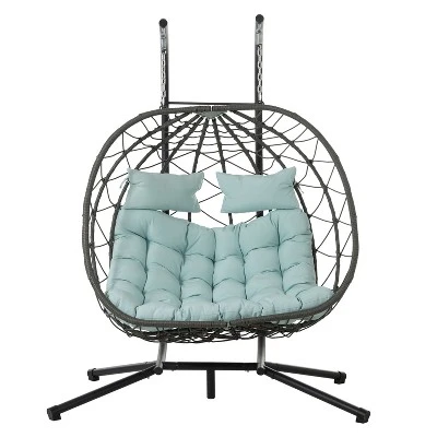 NicBex 2-Seat Indoor Outdoor Wicker Hanging Egg Chair With Cushion And Stand For Patio Bedroom Porch Garden 9 NicBex 2-Seat Indoor Outdoor Wicker Hanging Egg Chair With Cushion And Stand For Patio Bedroom Porch Garden - Image 7