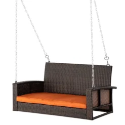 NicBex 2-Seat Wicker Hanging Swing Bench With Chains And Cushions For Patio Bedroom Porch Garden -Nicbex GUEST 0851d0a0 e411 425b a0c9 7b2dd862ce98