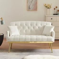 NicBex Teddy Fabric Loveseat Sofa Modern Upholstered Loveseat Couch With Metal Legs Small Tufted Sofa Couch For Bedroom,Living Room