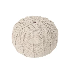 NicBex Knitted Cotton Round Pouf Comfortable And Durable Accent Furniture Ideal For Relaxing And Additional Seating, Beige