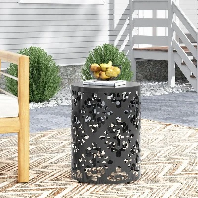 NicBex Large Outdoor Side Table, Floral Iron End Table, Cylindrical Patio Tables Accent Table For Indoor Porch Yard Balcony Deck 11 NicBex Large Outdoor Side Table, Floral Iron End Table, Cylindrical Patio Tables Accent Table For Indoor Porch Yard Balcony Deck - Image 9