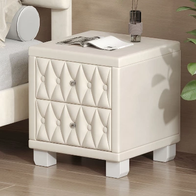 NicBex Modern Nightstand With Drawers,Velvet Bedside Table With Crystal Knobs,Night Stand With Button-Tufted,Side Table For Bedroom,Living Room 6 NicBex Modern Nightstand With Drawers,Velvet Bedside Table With Crystal Knobs,Night Stand With Button-Tufted,Side Table For Bedroom,Living Room - Image 4