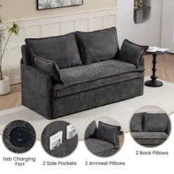 NicBex Convertible Pull Out Sofa Bed Loveseat Couch With Charging Ports & Side Storage,Chenille Fabric Sleeper Sofa For Living Room,Bedroom,Gray59.5" -Nicbex GUEST 0eac6a36 d4b6 4347 90c8 1c2c447072f5