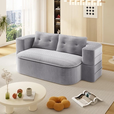 NicBex Plush Corduroy Upholstered Sofa Couch With Innovative Foldable Design,2-Seater Futon Couch Sofa Bed For Living Room,Bedroom 9 NicBex Plush Corduroy Upholstered Sofa Couch With Innovative Foldable Design,2-Seater Futon Couch Sofa Bed For Living Room,Bedroom - Image 7