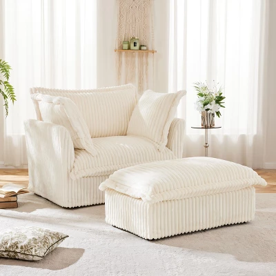 NicBex Couches For Living Room Single Deep Seat Sofa Couch Corduroy Slip-covered Armchair With 1 Big Back Cushion And 2 Big Toss Pillows 4 NicBex Couches For Living Room Single Deep Seat Sofa Couch Corduroy Slip-covered Armchair With 1 Big Back Cushion And 2 Big Toss Pillows - Image 2