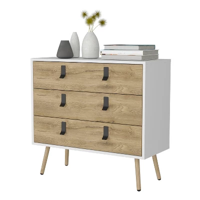 NicBex Rustic 3-Drawer Wide Bedroom Dressers With Wooden Legs,Chest Of Drawers For Bedroom,Entryway,Chic Dresser Chest 4 NicBex Rustic 3-Drawer Wide Bedroom Dressers With Wooden Legs,Chest Of Drawers For Bedroom,Entryway,Chic Dresser Chest - Image 2