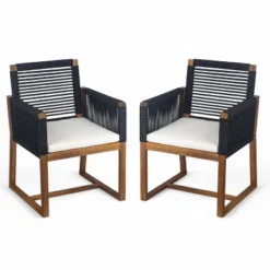 NicBex Polyester Patio Dining Chairs Set Of 2,Outdoor Chairs With Rope Design Back And Arms,Kitchen Chairs For Dining Room,Backyard