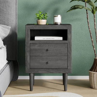 NicBex 26.9" Mid-Century Modern Nightstand With Open Shelf,Wooden Night Stand With Drawers,Bedside Table For Bedroom,Living Room 7 NicBex 26.9" Mid-Century Modern Nightstand With Open Shelf,Wooden Night Stand With Drawers,Bedside Table For Bedroom,Living Room - Image 5