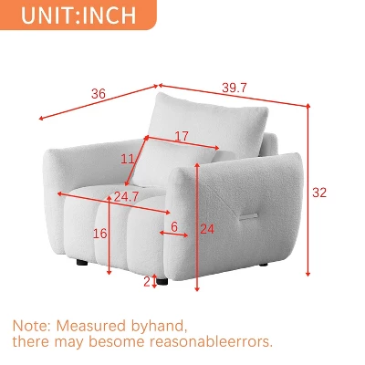 NicBex Couches For Living Room 39.7" Cloud Couch Teddy Upholstered 1 Seater Sofa Couch Modern Lounge Chair With 2 Throw Pillows For Apartment 4 NicBex Couches For Living Room 39.7" Cloud Couch Teddy Upholstered 1 Seater Sofa Couch Modern Lounge Chair With 2 Throw Pillows For Apartment - Image 2