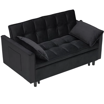 NicBex 55" Convertible Velvet Double Lounge Sofa With 2 Side Pockets, Reclining Backrest, Toss Pillows Futon Loveseat For Living Room 8 NicBex 55" Convertible Velvet Double Lounge Sofa With 2 Side Pockets, Reclining Backrest, Toss Pillows Futon Loveseat For Living Room - Image 6
