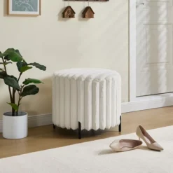 NicBex 22.05" Round Faux Fur Pouf Ottoman With Black Metal Legs, Upholstered Footrest For Living Room, Bedroom & Entryway 9 NicBex 22.05" Round Faux Fur Pouf Ottoman With Black Metal Legs, Upholstered Footrest For Living Room, Bedroom & Entryway -Nicbex GUEST 14d1f6b7 ed33 49ff 890b c94d656e6b3e