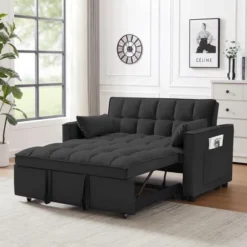 NicBex 3-in-1 Convertible Sofa Bed With Pull-out Bed,Velvet Loveseat Futon Sofa With Reclining Backrest & 2 Pillows For Bedroom,Living Room