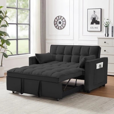NicBex 3-in-1 Convertible Sofa Bed With Pull-out Bed,Velvet Loveseat Futon Sofa With Reclining Backrest & 2 Pillows For Bedroom,Living Room 3 NicBex 3-in-1 Convertible Sofa Bed With Pull-out Bed,Velvet Loveseat Futon Sofa With Reclining Backrest & 2 Pillows For Bedroom,Living Room