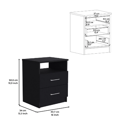 NicBex 20" Modern Nightstand With 2 Drawers,Wooden Night Stand With Open Shelf,Bedside Table With Storage For Bedroom,Living Room 4 NicBex 20" Modern Nightstand With 2 Drawers,Wooden Night Stand With Open Shelf,Bedside Table With Storage For Bedroom,Living Room - Image 2