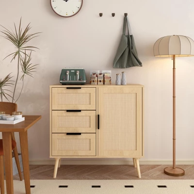 NicBex Modern 3-Drawer Rattan Bedroom Dressers With Storage Cabinet,Chest Of Drawers For Bedroom,Entryway,Square Wooden Dresser 7 NicBex Modern 3-Drawer Rattan Bedroom Dressers With Storage Cabinet,Chest Of Drawers For Bedroom,Entryway,Square Wooden Dresser - Image 5