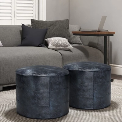 NicBex 18" Round Pouf Ottoman Soft Footstool For Lounge Area, Bedroom, Distressed Navy Blue 6 NicBex 18" Round Pouf Ottoman Soft Footstool For Lounge Area, Bedroom, Distressed Navy Blue - Image 4