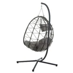 NicBex Indoor Outdoor Wicker Hanging Egg Chair With Cushion And Stand For Patio Bedroom Porch Garden
