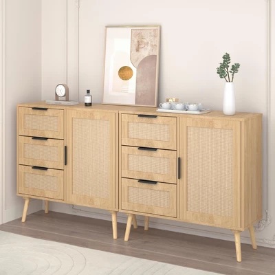 NicBex Modern 3-Drawer Rattan Bedroom Dressers With Storage Cabinet,Chest Of Drawers For Bedroom,Entryway,Square Wooden Dresser 4 NicBex Modern 3-Drawer Rattan Bedroom Dressers With Storage Cabinet,Chest Of Drawers For Bedroom,Entryway,Square Wooden Dresser - Image 2