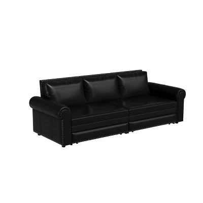 NicBex 93.7" Multi-Functional Sofa Bed Pull-out 3-in-1 Faux Leather Convertible Sleeper Sofa With Nailhead Trim & Rolled Arm For Living Room 6 NicBex 93.7" Multi-Functional Sofa Bed Pull-out 3-in-1 Faux Leather Convertible Sleeper Sofa With Nailhead Trim & Rolled Arm For Living Room - Image 4