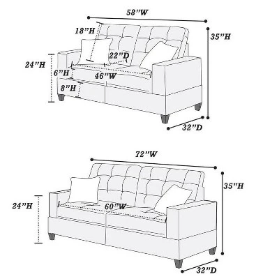 NicBex Couches For Living Room 2pc Sofa Set Polyfiber Tufted Upholstered Solid Pine Loveseat Sofa Couch With Pillows 4 NicBex Couches For Living Room 2pc Sofa Set Polyfiber Tufted Upholstered Solid Pine Loveseat Sofa Couch With Pillows - Image 2