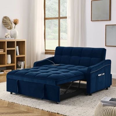 NicBex Loveseat Sofa Modern Comfy Upholstered Sleeper Sofa Bed With Adjustable Back And 2 Arm Pocket & USB Port For Living Room,Blue 5 NicBex Loveseat Sofa Modern Comfy Upholstered Sleeper Sofa Bed With Adjustable Back And 2 Arm Pocket & USB Port For Living Room,Blue - Image 3