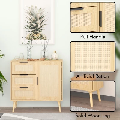 NicBex Modern 3-Drawer Rattan Bedroom Dressers With Storage Cabinet,Chest Of Drawers For Bedroom,Entryway,Square Wooden Dresser 3 NicBex Modern 3-Drawer Rattan Bedroom Dressers With Storage Cabinet,Chest Of Drawers For Bedroom,Entryway,Square Wooden Dresser
