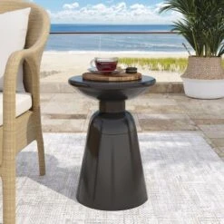 NicBex Minimalist Round Metal Side Table, Waterproof Outdoor Accent Table, Portable Indoor/Outdoor Patio End Table For Balcony & Garden