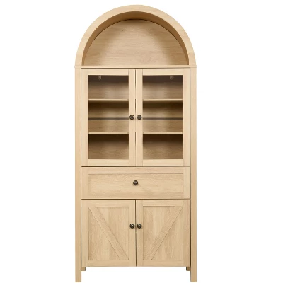 NicBex Vintage Tall Dome Kitchen Pantry Cabinet With Storage Drawer & Glass Doors,Versatile Cupboard Buffet Cabinet For Kitchen,Dining Room 5 NicBex Vintage Tall Dome Kitchen Pantry Cabinet With Storage Drawer & Glass Doors,Versatile Cupboard Buffet Cabinet For Kitchen,Dining Room - Image 3