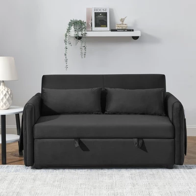 NicBex 55" Convertible Velvet Loveseat Sofa With 2 Detachable Arm Pockets, 2 Pillows And Adjustable Backrest For Living Room 4 NicBex 55" Convertible Velvet Loveseat Sofa With 2 Detachable Arm Pockets, 2 Pillows And Adjustable Backrest For Living Room - Image 2