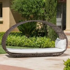 Outside Garden Wicker Overhead Canopy Daybed With Water Resistant Cushion-Christopher Knight Home -Nicbex GUEST 1fb5cfae 254e 440e b414 44949183ac36