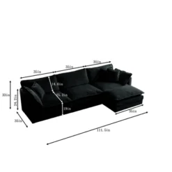 NicBex Couches For Living Room 111.5" Modern L Shape Sectional Sofa Couch With Ottoman Chenille Upholstered 3 Seater Sleeper Sofa, Black