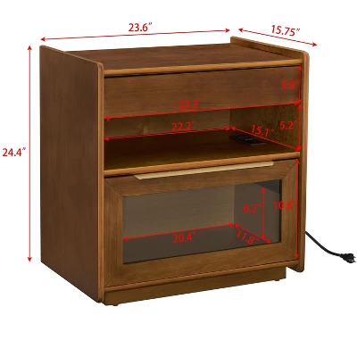 NicBex Nightstand With Charging Station,Bedside Table With 2 Drawers&Shelf,Night Stand With USB Ports,Side Table With Glass Drawer,Bedroom Furniture 3 NicBex Nightstand With Charging Station,Bedside Table With 2 Drawers&Shelf,Night Stand With USB Ports,Side Table With Glass Drawer,Bedroom Furniture