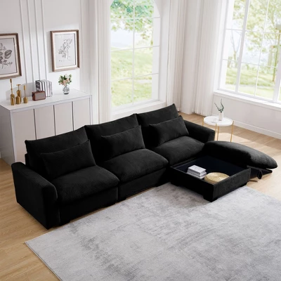 NicBex Couches For Living Room 3-Seater Sofa Sectional Couch Corduroy L-Shaped Upholstered Sofa With 3 Waist Pillows And Storage Footstool 8 NicBex Couches For Living Room 3-Seater Sofa Sectional Couch Corduroy L-Shaped Upholstered Sofa With 3 Waist Pillows And Storage Footstool - Image 6