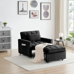 NicBex 3-in-1 Convertible Sleeper Chair,Folding Sofa Bed With Adjustable Back,Couches With Traditional Design For Living Room,Black/Dark Gray/White -Nicbex GUEST 23036859 ed41 468e 942a 54a8561bf1a3
