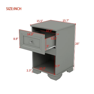 NicBex Modern Nightstand With Drawer,Retro Style Bedside Table With Open Shelf,Night Stand With Metal Handles,Side Table For Bedroom,Living Room 4 NicBex Modern Nightstand With Drawer,Retro Style Bedside Table With Open Shelf,Night Stand With Metal Handles,Side Table For Bedroom,Living Room - Image 2