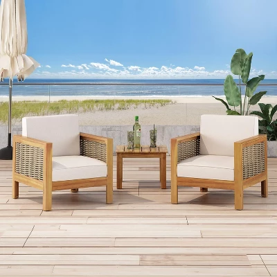 NicBex Acacia Wood Lounge Chair, Outdoor Patio Chairs, Outdoor Wicker Decoration Modern Outdoor Recliner Chair For Garden, Brown+Beige 5 NicBex Acacia Wood Lounge Chair, Outdoor Patio Chairs, Outdoor Wicker Decoration Modern Outdoor Recliner Chair For Garden, Brown+Beige - Image 3
