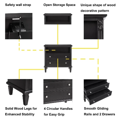 NicBex Nightstand With Charging Station,Side Table With USB Ports&Outlets,Night Stand With Drawers&Open Shelf,Fluted Pilasters End Table For Bedroom 4 NicBex Nightstand With Charging Station,Side Table With USB Ports&Outlets,Night Stand With Drawers&Open Shelf,Fluted Pilasters End Table For Bedroom - Image 2