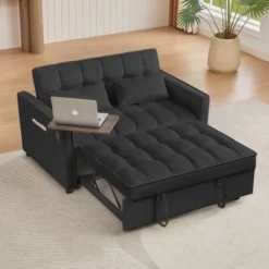 NicBex Convertible Sofa Bed,Velvet Loveseat Sofa With 3-Position Reclining Back And Plush Tufted Design For Bedroom,Living Room