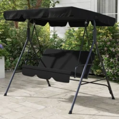 NicBex 3-Seat Outdoor Patio Swing Chair With Removable Cushion And Adjustable Tilt Canopy For Patio Bedroom Garden