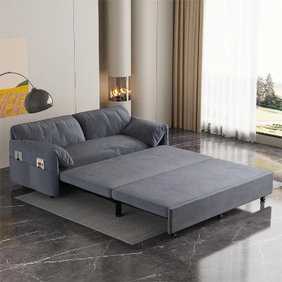 NicBex Velvet Loveseat Sofa Modern Convertible Pull-Out Sofa Bed With Side Storage For Living Room,Apartment,Gray 5 NicBex Velvet Loveseat Sofa Modern Convertible Pull-Out Sofa Bed With Side Storage For Living Room,Apartment,Gray - Image 3