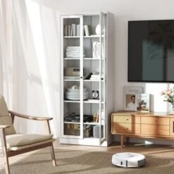 NicBex Modern Freestanding Kitchen Pantry Cabinet, Adjustable Storage With 4 Shelves, Heavy Duty Metal Cupboard For Dining/Living Room