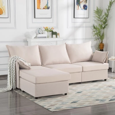 NicBex 93.7 Inch L-Shaped Sectional Sofa,3-Seat Couch With Movable Ottoman And 2 Pillows For Living Room,Bedroom 9 NicBex 93.7 Inch L-Shaped Sectional Sofa,3-Seat Couch With Movable Ottoman And 2 Pillows For Living Room,Bedroom - Image 7