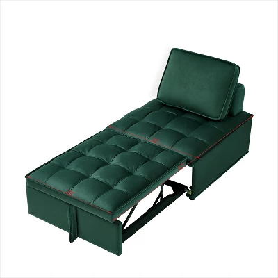 NicBex Convertible Sofa Bed Single Couch With Pull Out Bed & Detachable Backs,Upholstered Velvet Sleeper Sofa For Living Room,Bedroom,Green 5 NicBex Convertible Sofa Bed Single Couch With Pull Out Bed & Detachable Backs,Upholstered Velvet Sleeper Sofa For Living Room,Bedroom,Green - Image 3