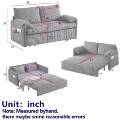 NicBex 65 Inch Corduroy Convertible Sleeper Sofa Bed With 2 Pillows,Pullout Bed And Side Pockets For Small Spaces,Living Room,Apartment 11 NicBex 65 Inch Corduroy Convertible Sleeper Sofa Bed With 2 Pillows,Pullout Bed And Side Pockets For Small Spaces,Living Room,Apartment -Nicbex GUEST 2fbd4491 0da1 4568 bf17 a75677d75de9