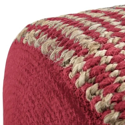 NicBex Chic Round Braided Pouf Ottoman Multicolored Footstool For Living Room, Bedroom,Natural/Maroon 4 NicBex Chic Round Braided Pouf Ottoman Multicolored Footstool For Living Room, Bedroom,Natural/Maroon - Image 2