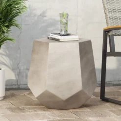NicBex LightWeight Concrete Outdoor Side Table, Modern Geometric Indoor End Tables, Garden Stools Accent Table For Yard Patio, Gray -Nicbex GUEST 30a9ad7d c08b 4c07 b7e1 98daaa96e9aa